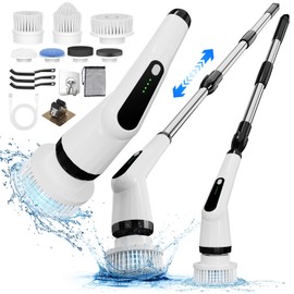 Dreazu Electric Spin Scrubber, IPX7 Electric Cleaning Brush with 7 Replaceable Brush Heads & Retractable Handle, 2-Speed Adjustable Spin Scrubber for Bathroom, Bathtub, Kitchen, Tile Floors