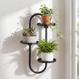 Sliner 3 Tier Rotating Window Plant Shelves Metal Plant Hanger with Hanging Hooks Black Window Shelf Stand for Multiple Plants Indoor Living Room Home Decor