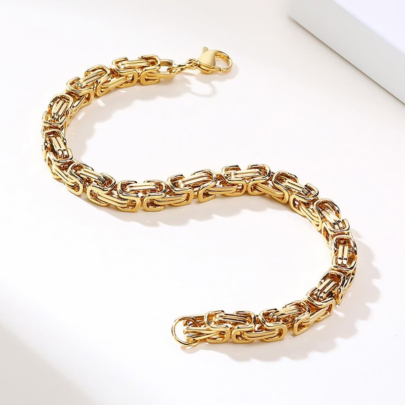 SeiMios Chain Link Bracelet for Men, 6mm Stainless Steel Byzantine
