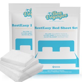 [2 Pack] Premium Disposable Queen Bed Sheets for Travel (Hotel, Business Trip, Cruise, AirBnB, Camping, Cabin)-Disposable Travel Sheets incl: 2 Fitted Bed Sheet, 2 Duvet Cover, 4 Pillow Cases