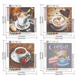 DCIDBEI 4-Piece Diamond Painting Full Set 30 x 30 cm Coffee 5D Diamond Painting Pictures with Accessories, Adult DIY Diamond Painting by Numbers for Home Wall Decor
