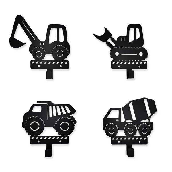 Xedatric 4 Pieces Construction Vehicles Silhouette Shape Metal Wall Hooks
