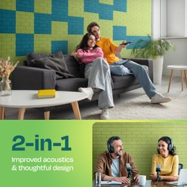Ekkogo Acoustic Panels 18-Pack Soundproof Wall Panels 12"X12"X0.4" Brick Style Sound Panels Premium Sound Dampening Panels Easy Self Adhesive Installation - [Gin Green]
