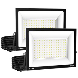 LED Flood Light Outdoor for Yard Garage,100W 9000lm Super Bright LED Work Light with US Plug,6500K Daylight White Floodlight,IP66 Waterproof Security Floodlights for Gardens Stadium Pats-2 Pack