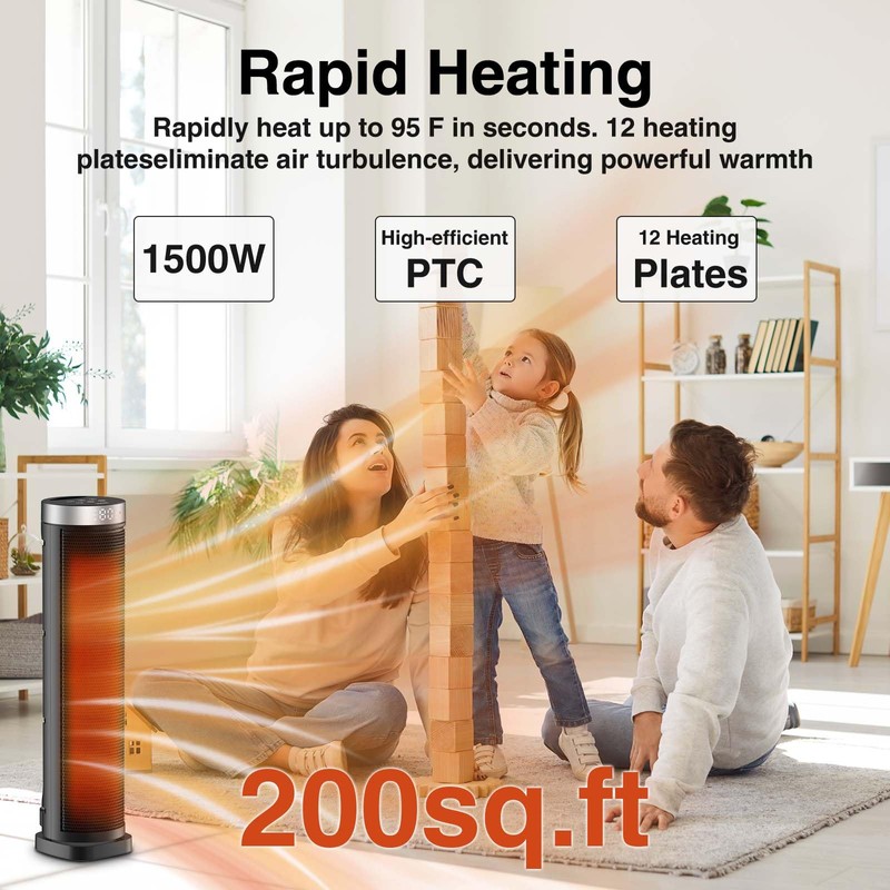 Space Heater for Indoor Use with Remote - 70° Oscillating