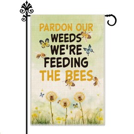 Hafhue Pardon Our Weeds We're Feeding The Bees Garden Flag, 12x18 In Double Sided Bee Themed Decor Flag for Outside Garden Patio Backyard, Pollinator Habitat Yard Sign, Eco Conscious Yard Sign