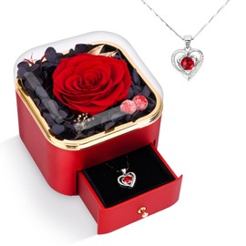 DSCD Rose Gifts for Women Mothers Girlfriend: Preserved Real Rose with Necklace Mothers Day Birthday Gifts - Forever Flowers Anniversary Wife Girlfirend Gifts Valentines Day Gifts for Her