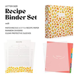 Jot & Mark 8.5" x 11" Sturdy 3 Ring Recipe Binder with Spill-Proof Clear Binder Sleeves Sheet Protector, 30 Dual-Sided Recipe Card Pages for Written & Printed Recipes, Tabbed Dividers, Lemon Twist