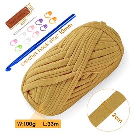 T Shirt Yarn for Crocheting 100gx4 Chunky Crochet Yarn Elastic Fabric Set with 10mm Hook and Accessories – Ideal for DIY Bags, Blankets, Baskets and Home Decor Projects (4-Yellow)