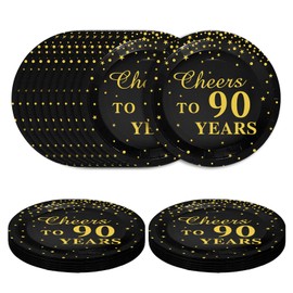 SietDESEO 50 PCS Cheers to 90 Years Paper Plates 7 Inch Disposable 90th Birthday Dessert Plates for Birthday Dinner Party Supplies