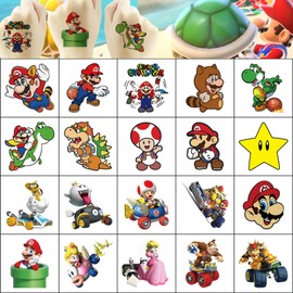 20 Sheets Mario Temporary Tattoos for Kids, Birthday Party Favors, Cute Cartoon Decoration Sticker Gifts for Girl Boys Activity Class Prizes Carnival Christmas Rewards