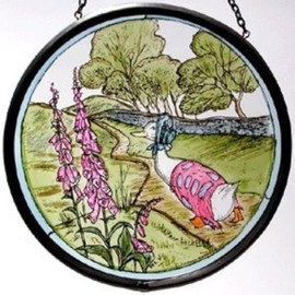 HENSITA Decorative Hand Painted Stained Glass Window Sun Catcher/Roundel in Beatrix Potter's Jemima Puddleduck Design