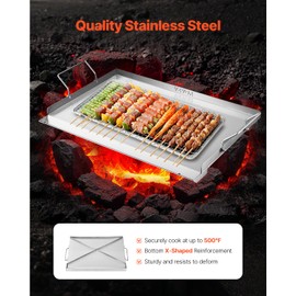 VEVOR Stainless Steel Griddle, 23x16 inch Universal Flat Top Rectangular Plate, Gas Grill Griddle for BBQ Grill, Teppanyaki, Portable Family Cookware with Handle, for Camping Tailgating Party