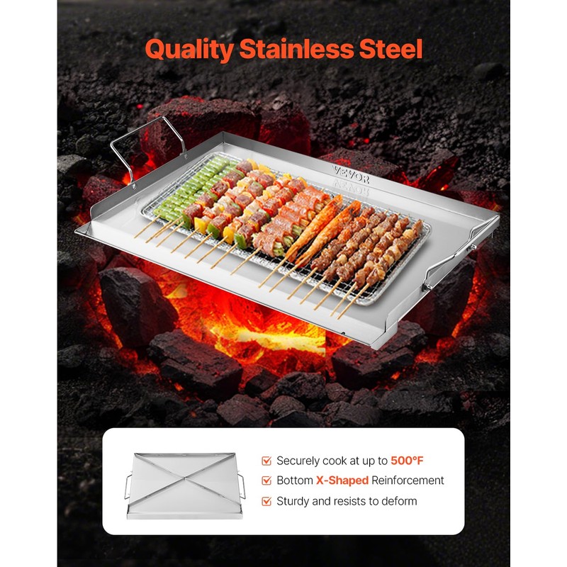 VEVOR Stainless Steel Griddle, 23x16 inch Universal Flat Top Rectangular