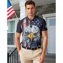 RAISEVERN Fourth of July Shirts Golf Polo for Men American Flag T-Shirts Patriotic Workout Collared USA Tees Black