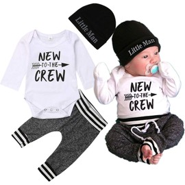 Newborn Baby Boy Clothes Set New to The Crew Romper+Pants+Hat Boys Outfit Set