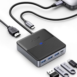 ORICO USB C Docking Station, 5-in-1 USB C HUB with 2*USB 3.0 port,5 Gbps USB-C Data, HDMI 4K,100W PD Charging Port, USB C Hub Multiport Adapter for MacBook/Dell/HP/Surface/Lenovo