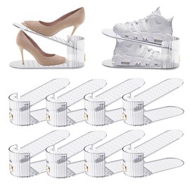 SummerVines Clear 10 Pack Shoe Slot Organizer, Shoe Stacker Organizer Holders for A Pair of Shoes, Adjustable Thickening Double Layer 50% Shoe Space Saver Rack Storage for Closet
