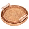 2PCS Hand Woven Rattan Tray Round Serving Tray Tea Fruit