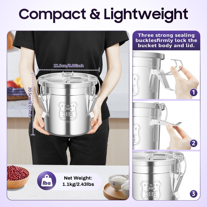 304 Stainless Steel Airtight Canister for Kitchen, 1.59Gal Canisters Container