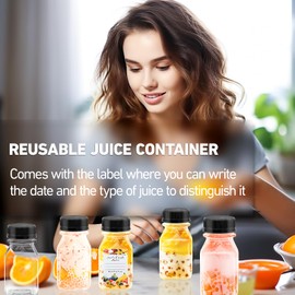 14 PCS 120ml Shot Bottles, PET Plastic Small Bottles with lids, Juice Shot Bottles with lids, Reusable, Comes with labels, Suitable for Various Homemade Drinks and Various Seasoning Powders