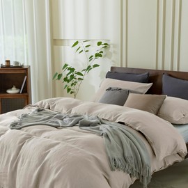EVERLY 100% Pure Linen Duvet Cover Set Queen Size90X90Inch 3pcs (1 Duvet Cover,2 Pillowcases) Soft and Breathable for All Season with Coconut Button Closure, Suitable for Hot Sleepers-Linen-Queen