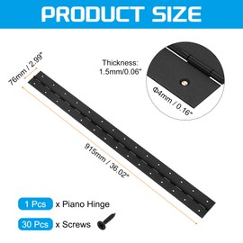 uxcell Piano Hinge, 36" Stainless Steel Continuous & Piano Hinges 3" Open Width 0.06'' Thick Heavy Duty Piano Hinges with Screws for Piano, Cabinets, Doors, Black