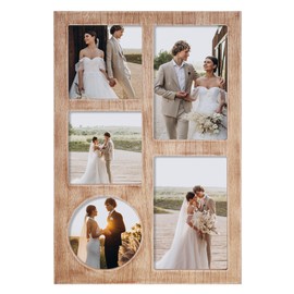 YESKAY 4x6 and 4x4 Collage Picture Frame, Display 5 Openings Photo Frames, Rustic Brown Wood Frame with Real Glass, Family Picture Frames Wall Decor, 1 Pack