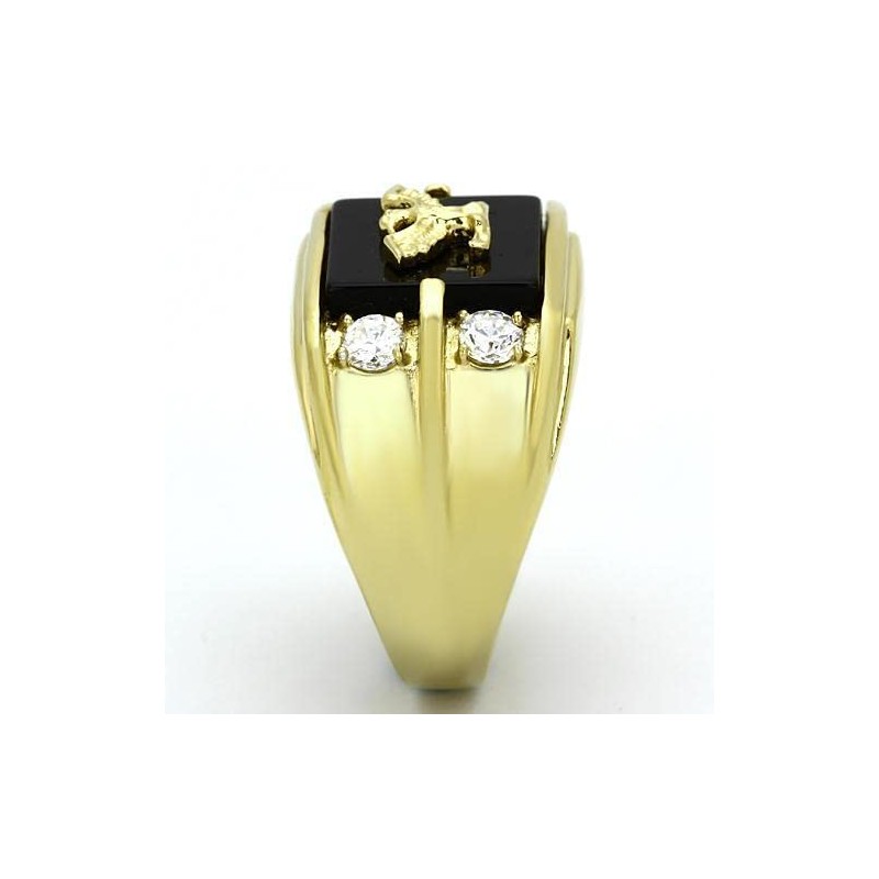 YourJewelleryBox Mens eagle ring gold onyx military cz 18kt stainless