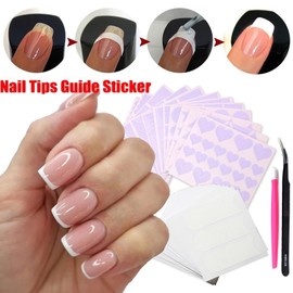 1768 Piece French Tip Nail Stickers - 36 Sheets Airbrush Stencils with Heart, Star, Moon, Wave Designs and Self-Adhesive Nail Tips, Guides, Tools - Tweezers and Cuticle Pusher