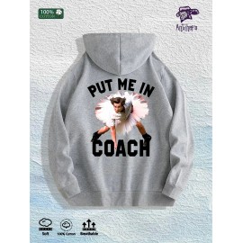 Put Me in Coach Graphic Hoodie 100% Cotton US Warehouse 7 ColorsColor: Light gray, Size: M