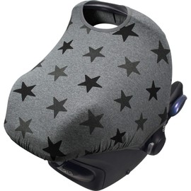Dooky Hoody Cover for Baby Car Seat/ Pram/ Stroller/ Pushchair, Universal Fit, Protects from Sun, Wind and Light Rain, UPF 50+ UV Protection, Easy to Install and Wash, Grey Stars