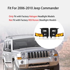 corkiauto Headlights Assembly Replacement for 2006 2007 2008 2009 2010 Jeep Commander Driver and Passenger Side, Black Housing Amber Side