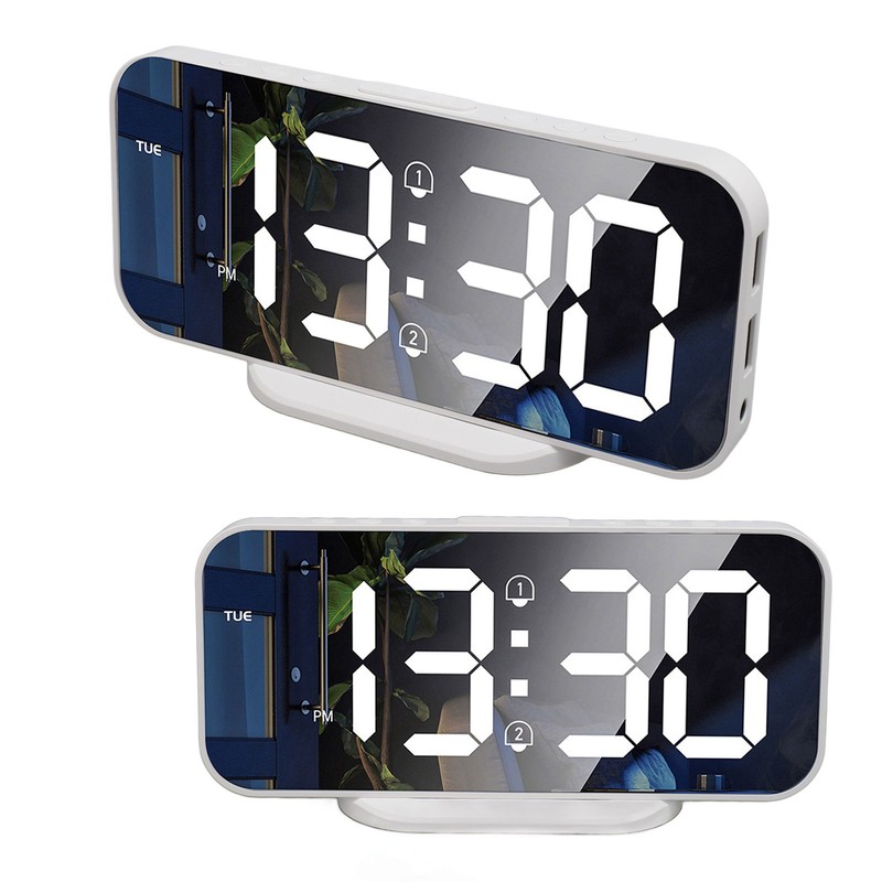 LED Mirror Electronic Clock Adjustable Brightness 6.7 Inch HD Digital