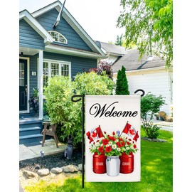 Welcome Flower Bottle Canada Linen Garden Flag,12x18 Inch Canadian Maple Banner Decor,1x1.5 FT Digitial Double-Printed Durable 300D Thick Decorations For Farmhouse Yard Outdoor