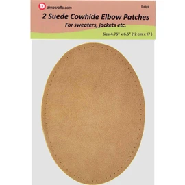 -2 Sew-on Large Natural Suede Leather Elbow Patches Size 4.75 in x 6.5 in w/Perforated Edges for Easy Sewing - (Beige)