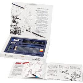 Faber-Castell 167195 Pitt Artist Pen Comic Illustration Set, 3 Ink Pens, 3 Watercolour Pencils and Accessories, 15 Pieces