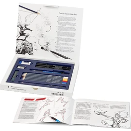 Faber-Castell 167195 Pitt Artist Pen Comic Illustration Set, 3 Ink Pens, 3 Watercolour Pencils and Accessories, 15 Pieces
