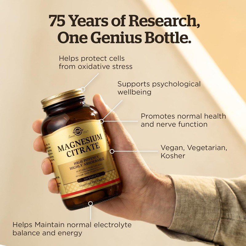 Solgar Magnesium Citrate Tablets, Supports The Nervous System, Energy Release,