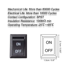 DC AC Rocker Switch 2 pins SPST, Mini ON/OFF Toggle Switch Suitable for AC 125V-250V DC 12V 24V 36V 48V 60V for Car Motorcycle Boats Disconnect Switch Water Dispenser Coffee Pot TV Raw Cable Pack of 5