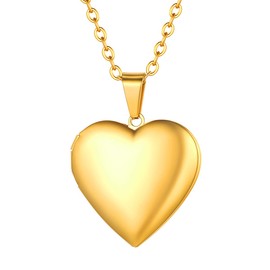 FOCALOOK Damen Collier einfache Herz Anhänger Halskette 18k vergoldet Herz Medaillon zum Öffnen für Mutter Ehefrau Foto Bilder Amulett für Muttertag Weihnachten