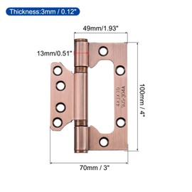 sourcing map 2Pcs 4x3 Inch Door Hinges Non-Mortise No Noise Stainless Steel Bifold Door Hinges with Mounting Screws Brushed Surface for Furniture Window, Red Bronze