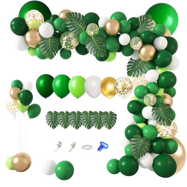 Amandir 163Pcs Jungle Party Balloons Garland Arch Kit, Gold Green
