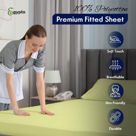 Egypto Double Fitted Sheet – Soft & Breathable 10" Deep Fitted sheets with Elasticized Pockets – Anti Allergy Polycotton Fitted Bed Sheets (Double, Lemon)
