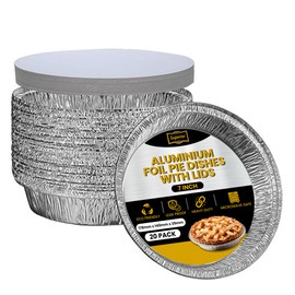 Superior Foil Pie Dishes 7 inch Round – Pack of 20 Foil Pie Cases with Lids – Durable Oven Freezer Safe Disposable Round Aluminium Foil Flan Dishes for Baking Storage Takeaway