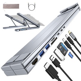SZZCNOX USB-C Docking Station Laptop Stand, 8-in-1 USB C Hub Folding Expansion Tablet Stand with 4K HDMI, USB 3.0, PD 100W, SD/TF Card, Universal Dock Station for MacBook/MacBook Pro/MacBook Air