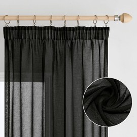 EMEMA Set of 2 Sheer Voile Curtains with Ruffle Tape, Transparent Voile, Polyester, Transparent, Living Room, Airy Decorative Curtain for Bedroom, 140 x 245 cm (W x H), Black