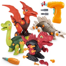 STAY GENT Take Apart Dinosaur Toys for Kids, 4 Packs DIY Dinosaur Learning Building Toys with Electric Drill, STEM Christmas Birthday Gift for 3-7 Years Old Boys Girls