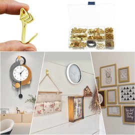 282-Piece Picture Frame Hanger Nails Set, Hardware Assortment Set for Hanging Pictures, Picture Hanger Set, for Home, Office, Photo, Picture, Painting, Picture Attachment (Gold)