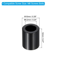 PATIKIL M6 Aluminum Spacers, 6 Pieces Metal Spacer Aluminum 6.2mm ID x 10mm OD x 12mm L Aluminum Screw Spacer for 1/4" or M6 Screws and Bolts, Black